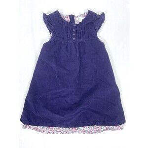 JoJo Maman Bebe Dress 2-3 Years Purple Floral Layered Corduroy Ruffle Sleeve